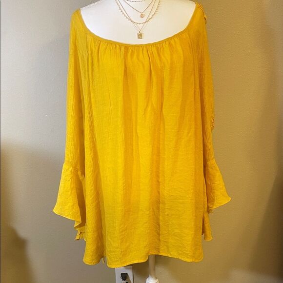 Cato Tops - Cato Mustard  Tunic with sleeve cutout design